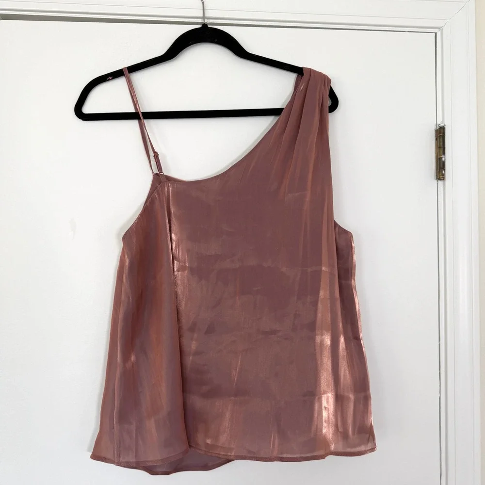 Free People Shimmy Shimmy Mauve Pink Metallic One-Shoulder Top Women's Medium